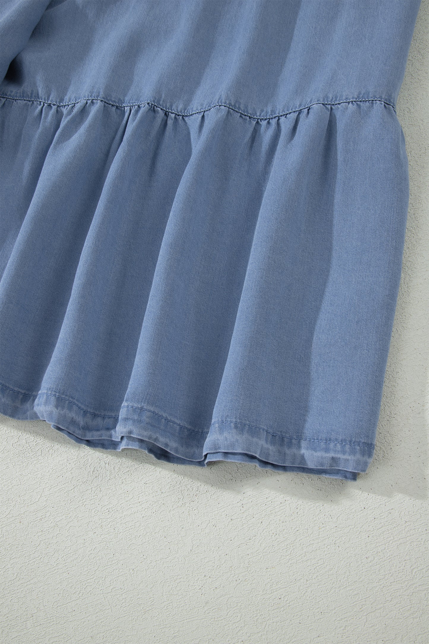 Beau Blue Elastic Waist Ruffled Tiered Flared Denim Maxi Skirt