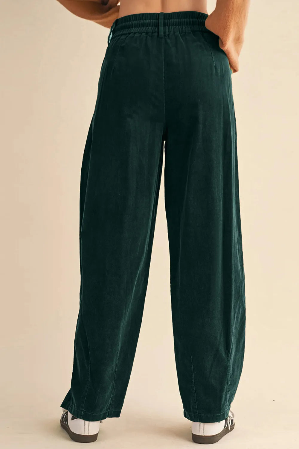 Racing Red Elastic Waist Drawstring Corduroy Casual Pants