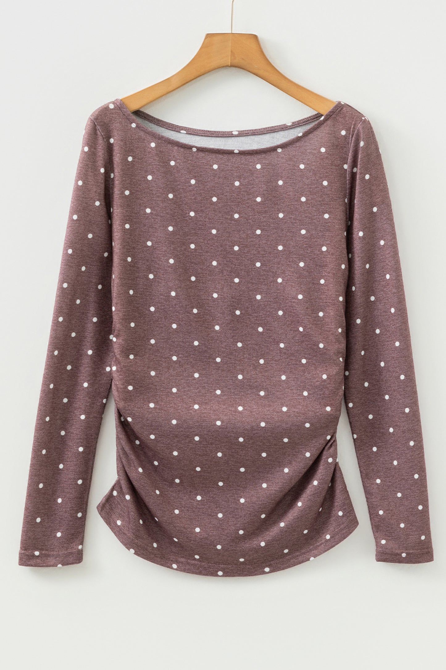 Purple Polka Dot Boat Neck Knit Long Sleeve T Shirt
