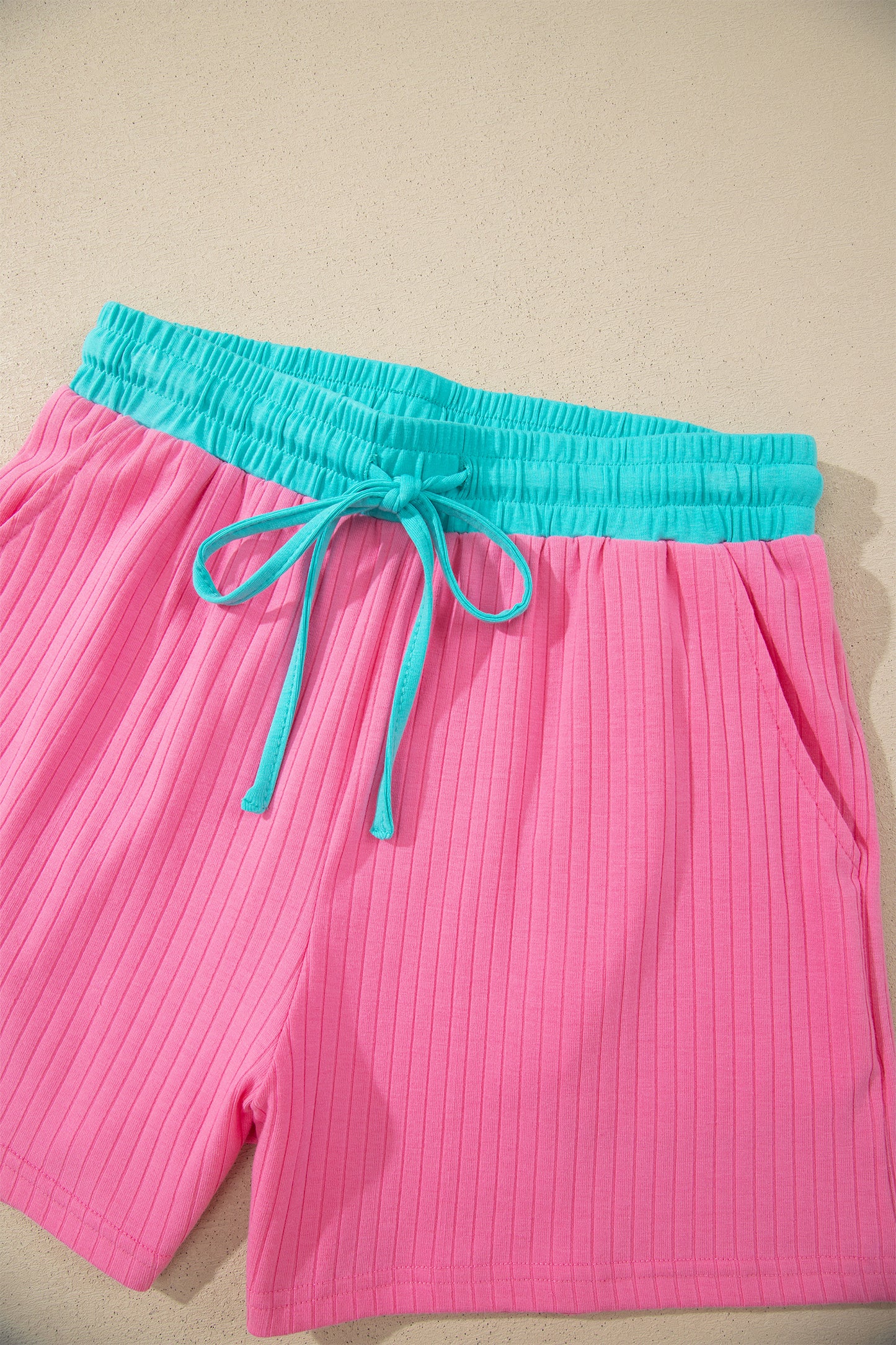 Patchwork Cotton Short Set Casual High Waist Shift