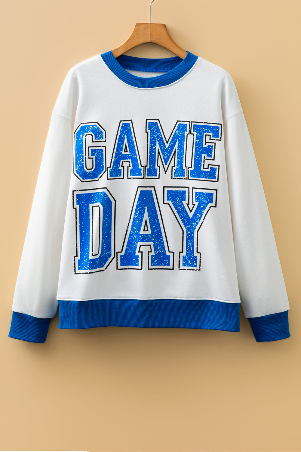 Oatmeal GAME DAY Letter Graphic Varsity Striped Detail Baggy Sweatshirt