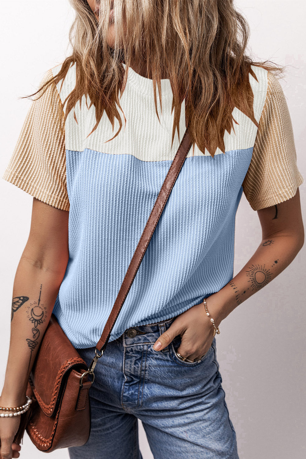 Women's Rib Textured Colorblock T Shirt