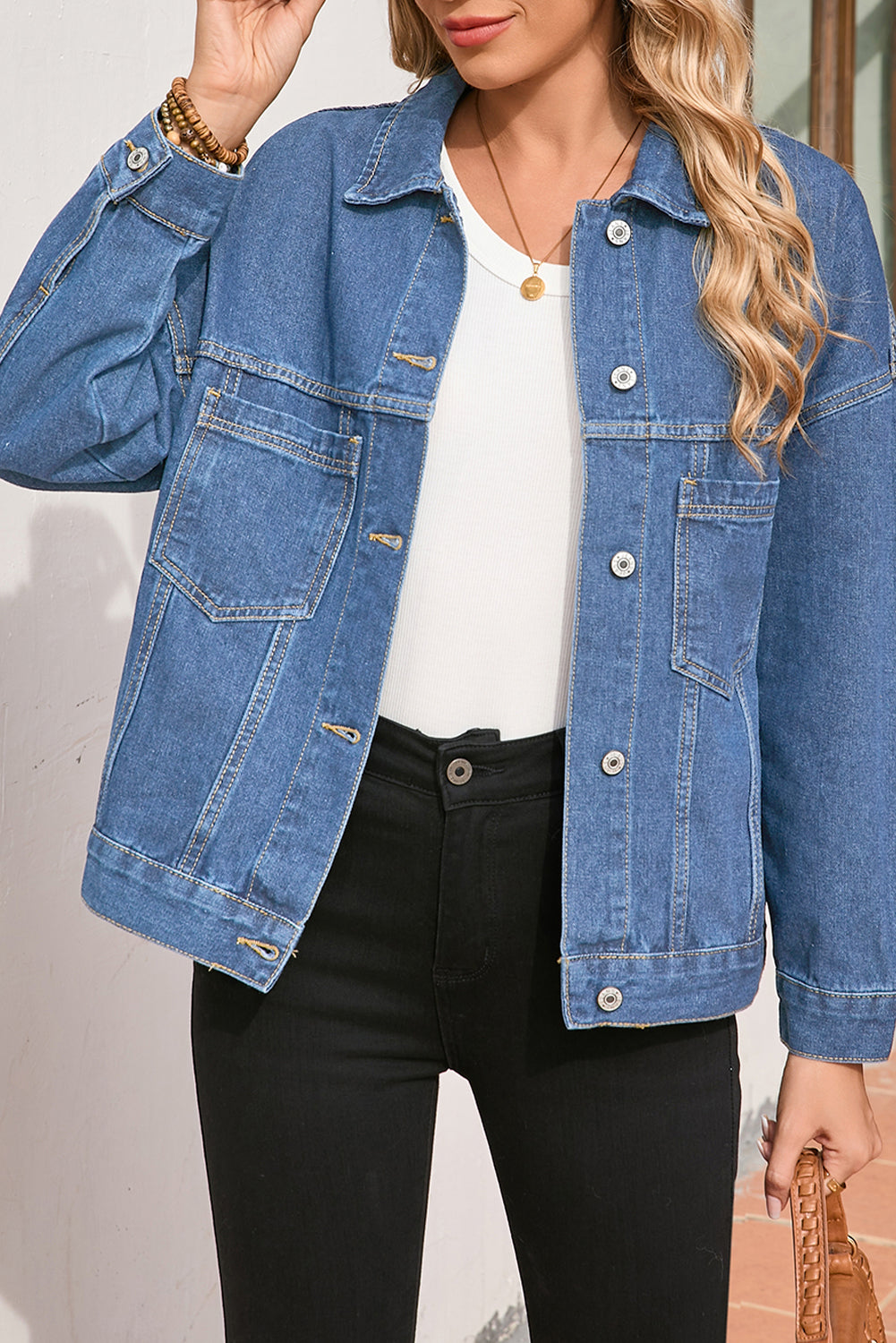 Washed Oversize Pocketed Denim Jacket