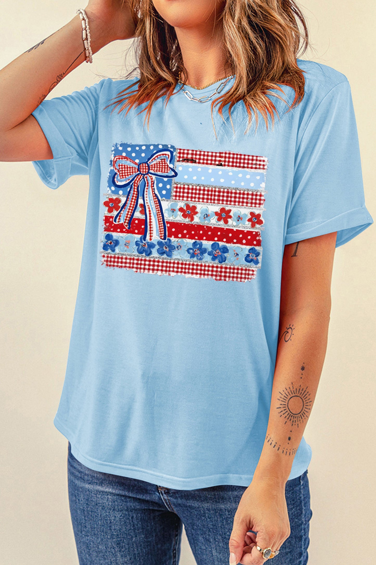 Independence Day Cotton Graphic Tee Casual Flag Print