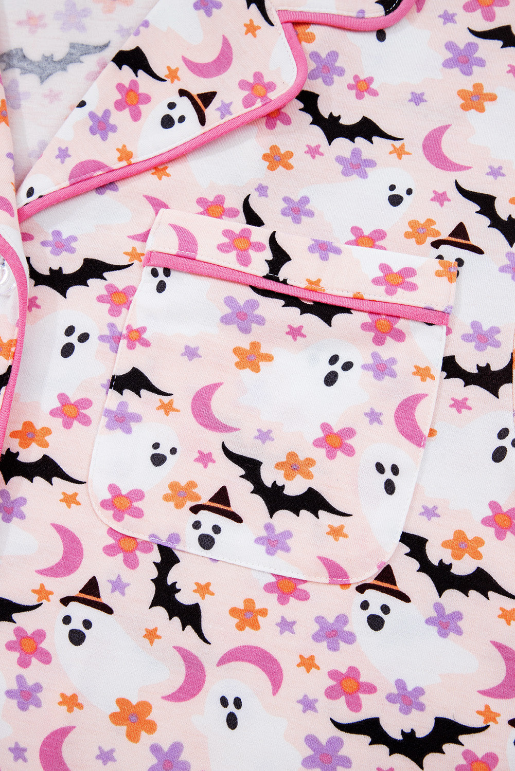 Pink Halloween Eve Haunted Honey Bat Print Pajama Set