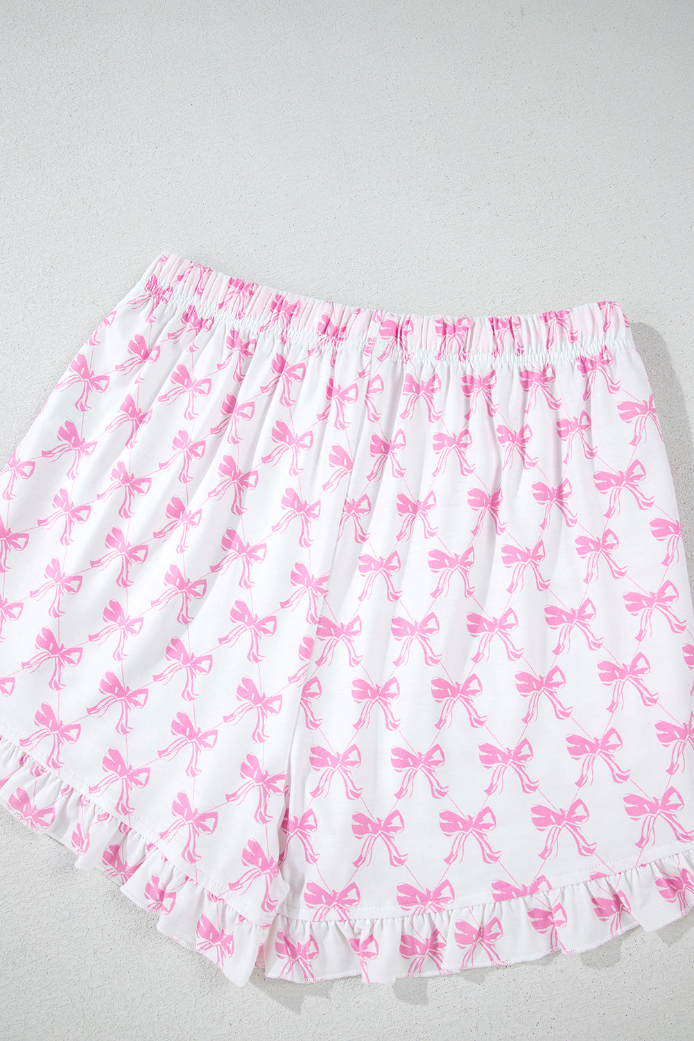 Bowknot Printed Short Sleeve and Ruffled Shorts Valentines Pajama Set