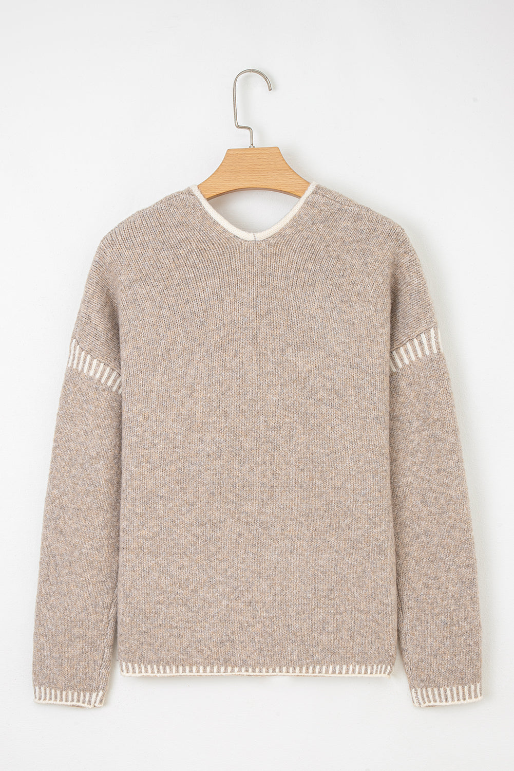 Pale Khaki Tied Front Drop Shoulder Chunky Casual Cardigan