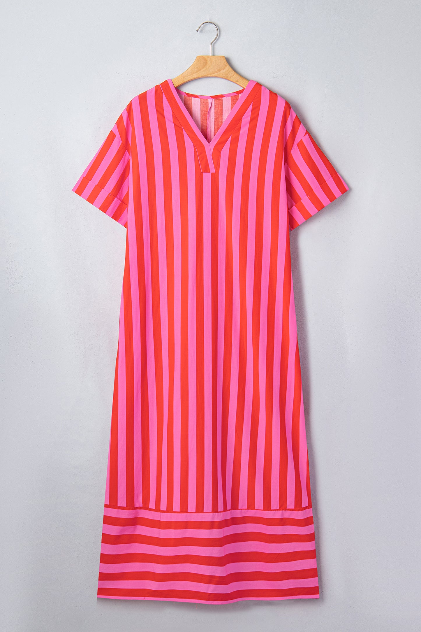 Striped Viscose Midi Dress Oversized Casual Vacation
