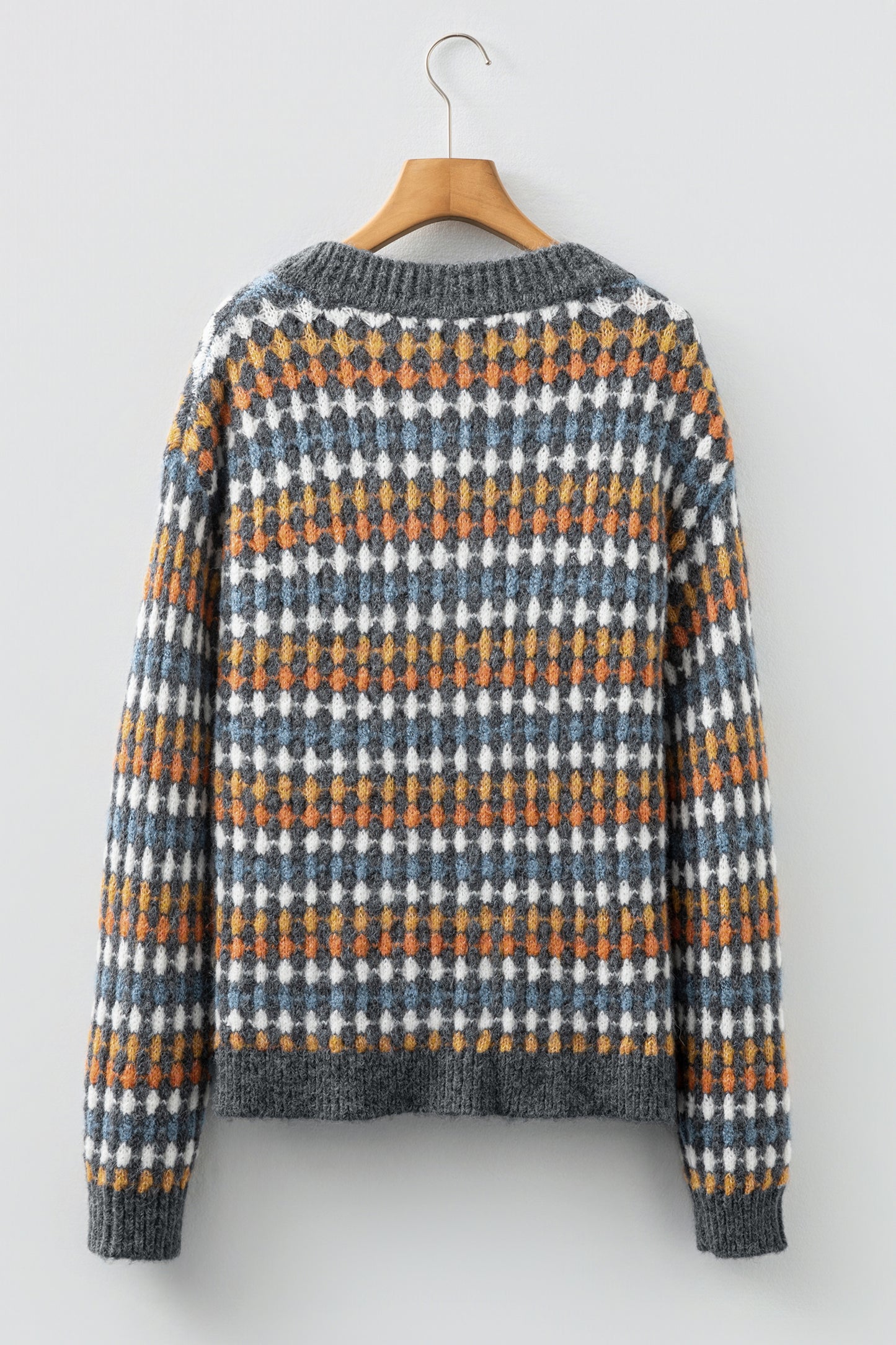 Multicolour Dotty Pattern Knit Button Front V Neck Sweater Cardigan