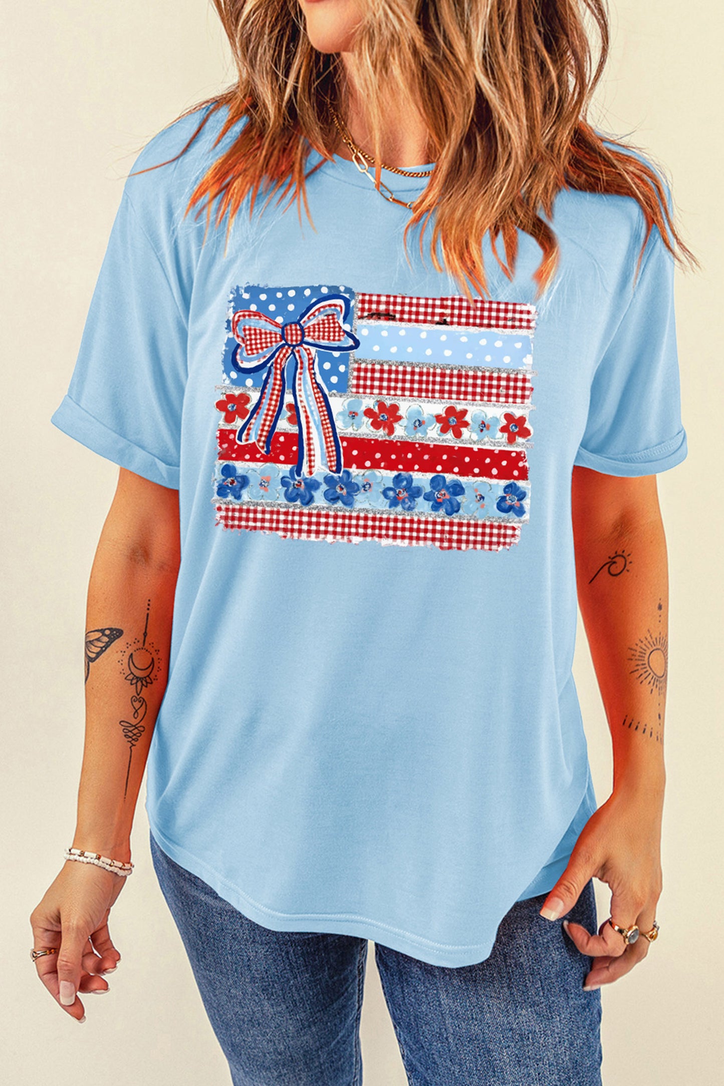 Independence Day Cotton Graphic Tee Casual Flag Print
