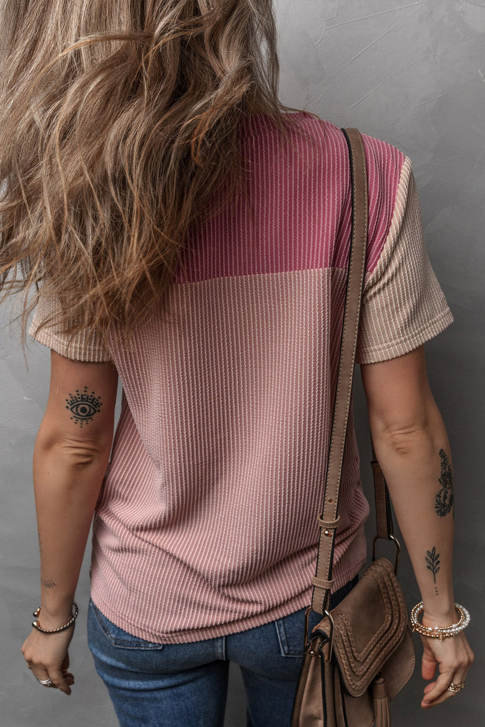 Women's Rib Textured Colorblock T Shirt