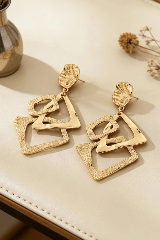 Gold Daring Studded Geometric Dangle Earrings