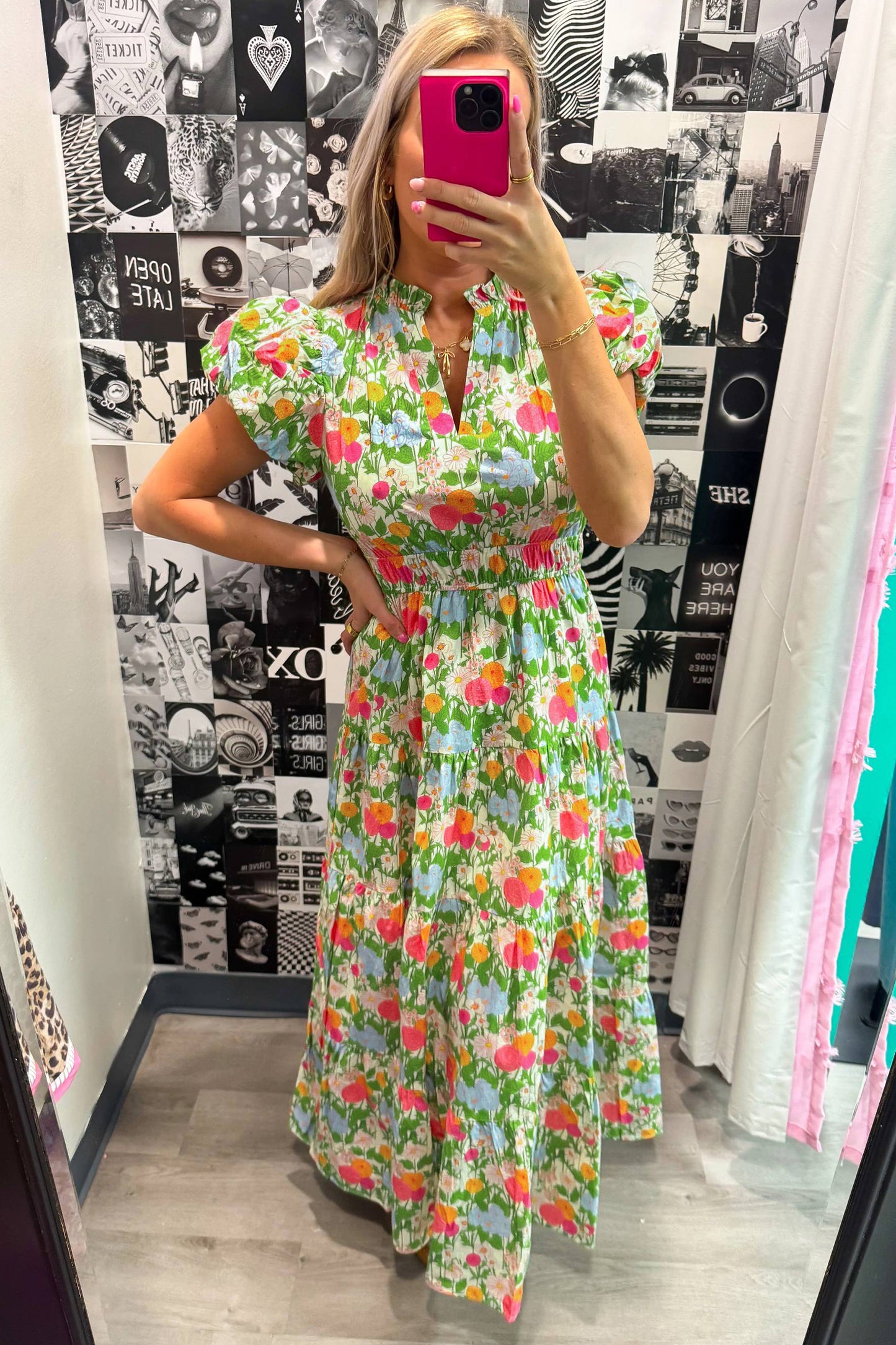 Floral Cotton Dress Casual Short Sleeve High Waist Shift