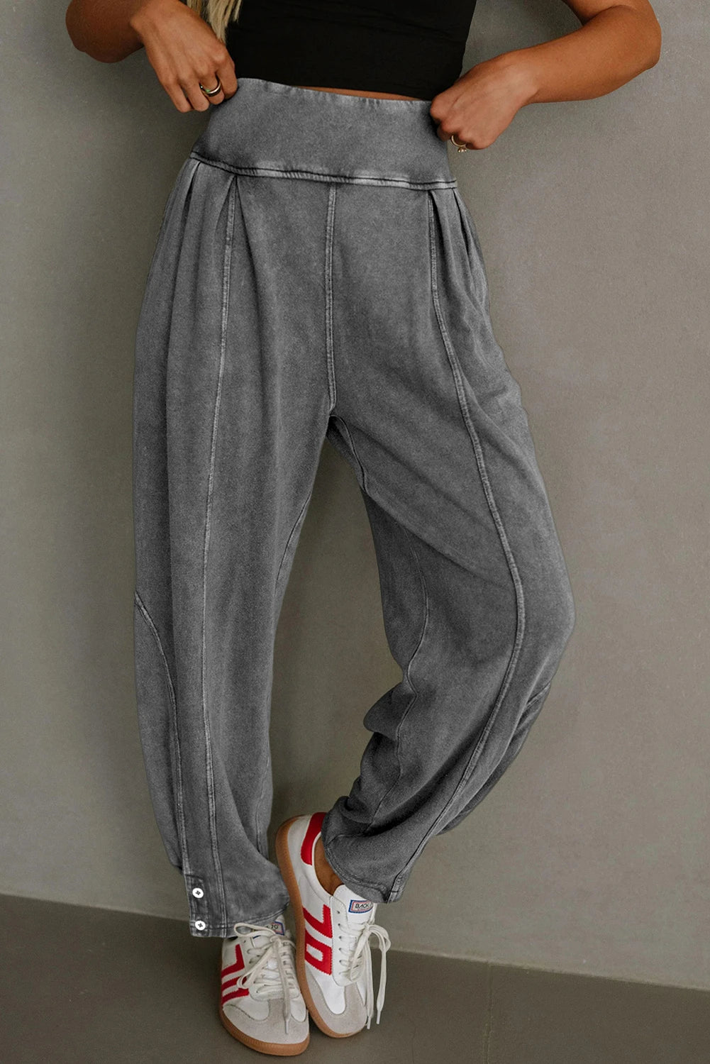 Mineral Wash Jogger Style High Waist Casual