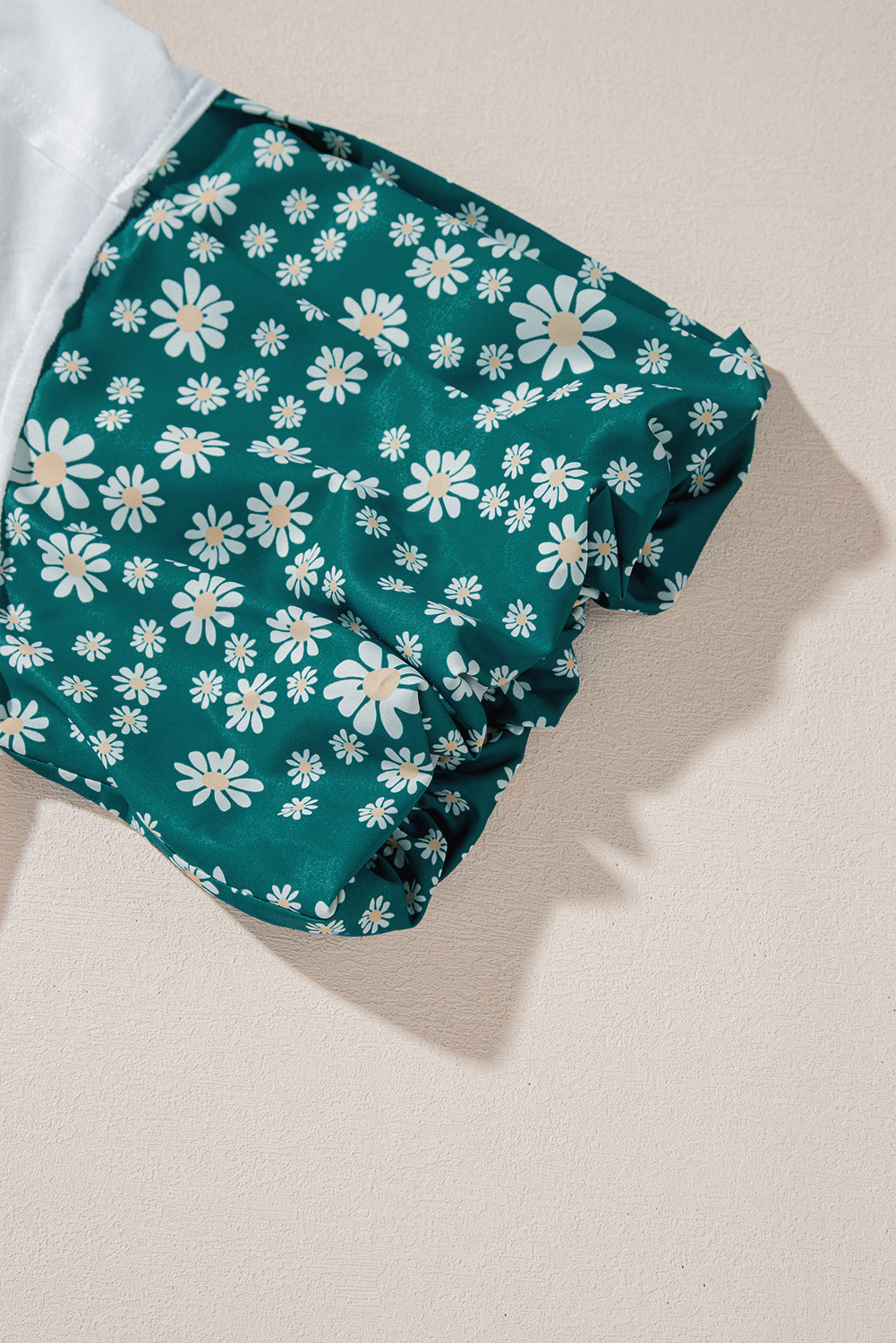 White Contrast Floral Puff Sleeve Oversized Top