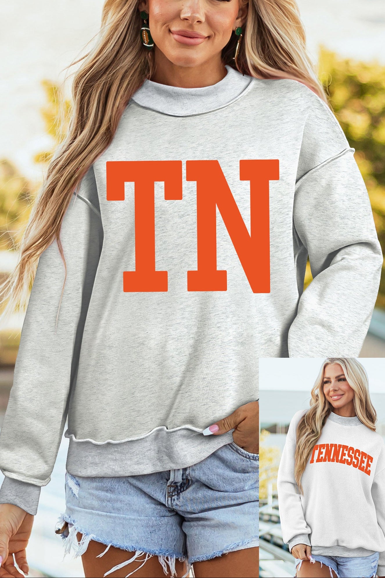 Light Grey TN TENNESSEE Double Printed Reversible Mock Neck Sweatshirt