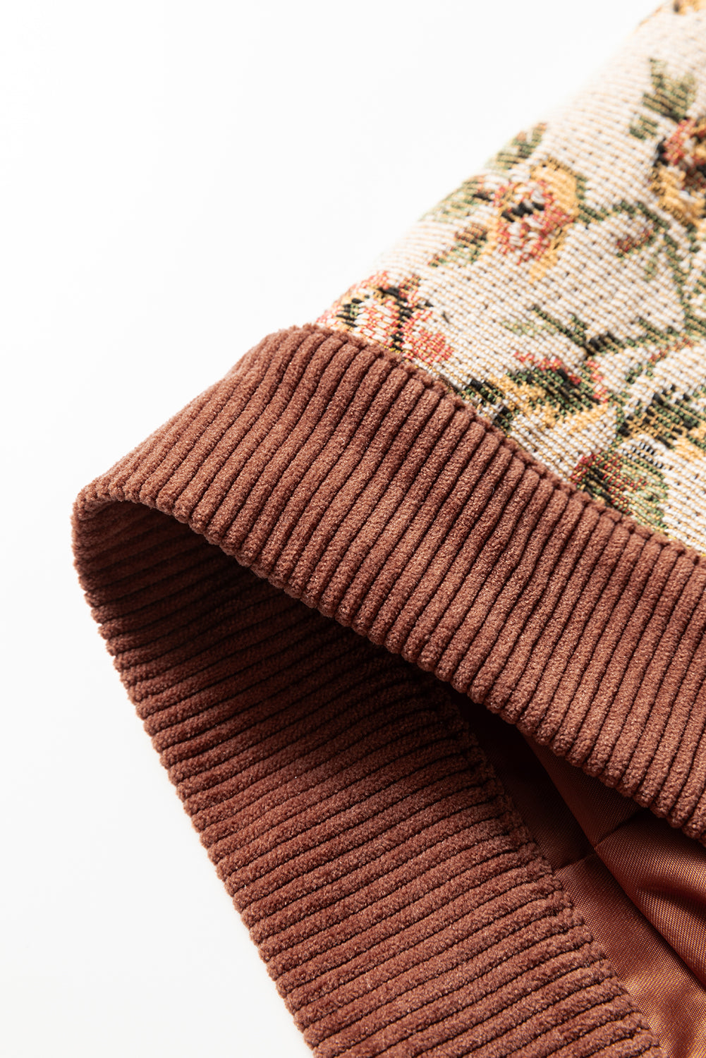 Sage Green Ribbed Retro Floral Patchwork Shirt Style Jacket