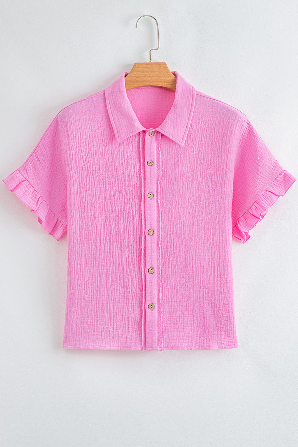 Bonbon Mineral Wash Textured Ruffle Trim Short Sleeve Shirt