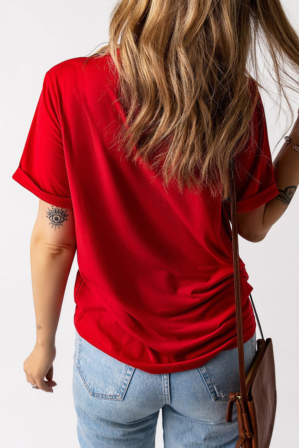 Red American Flag Bow Knot Print Crew Neck T Shirt