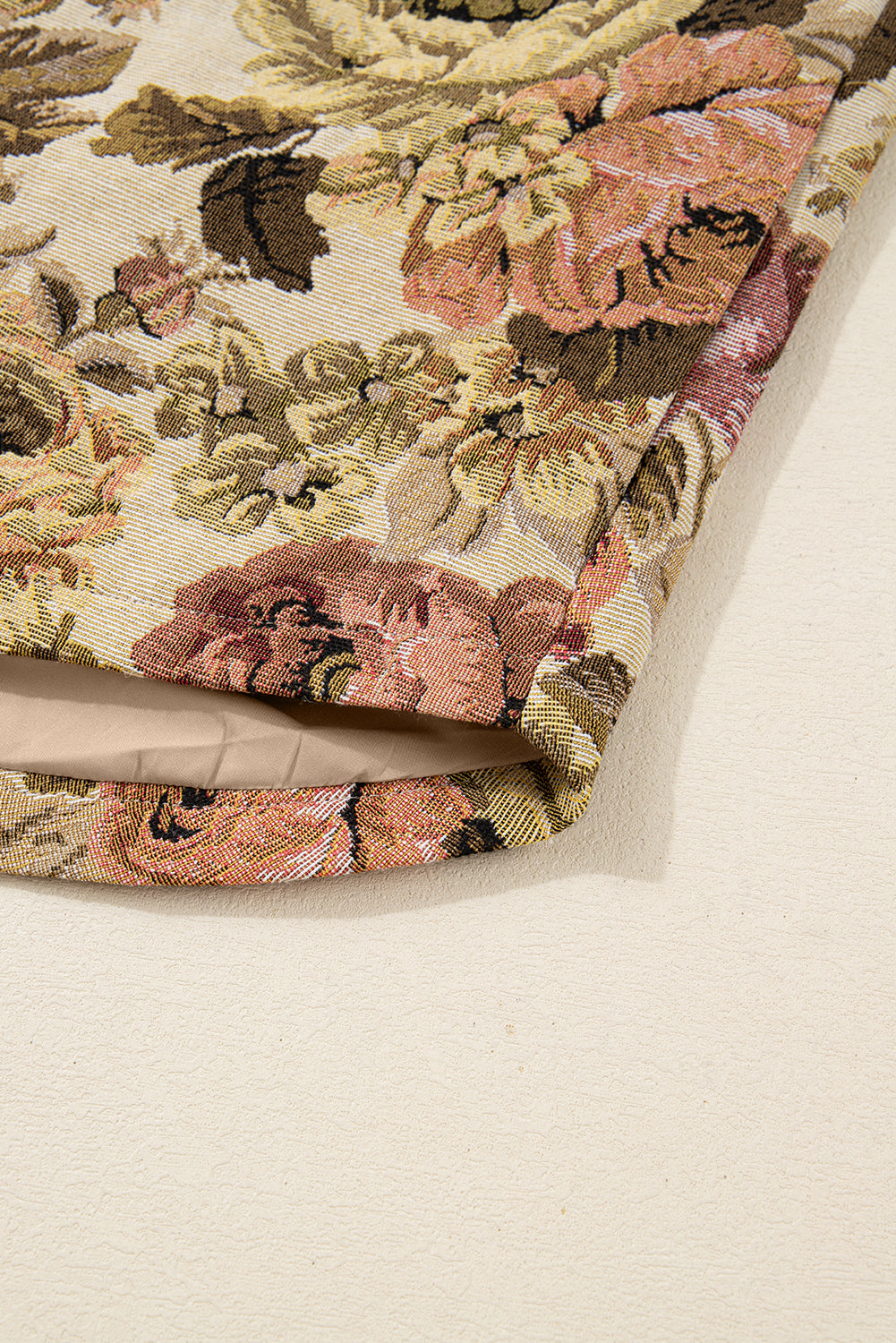 Khaki Floral Waffle Knit Patchwork Chest Pockets Buttoned Jacket