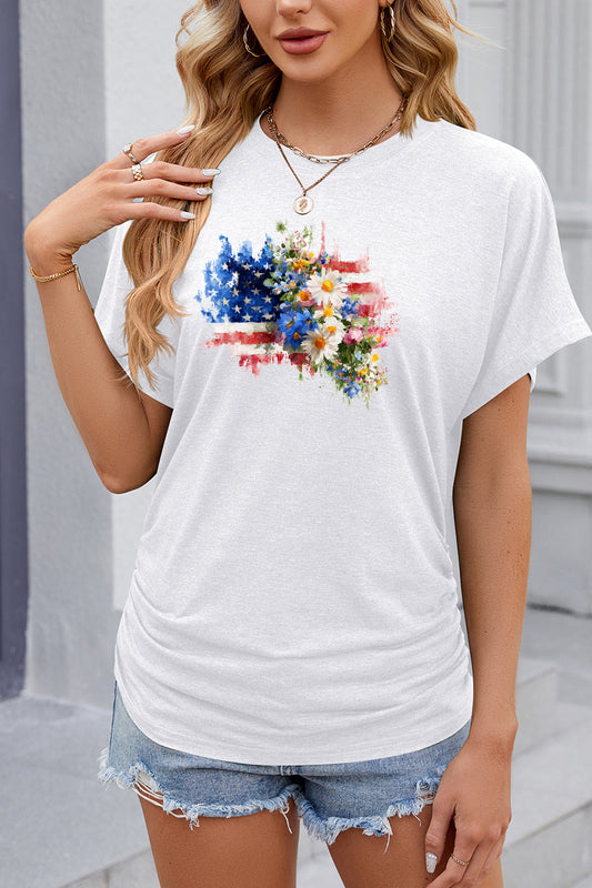 American Flag Floral Graphic Independence Day T Shirt