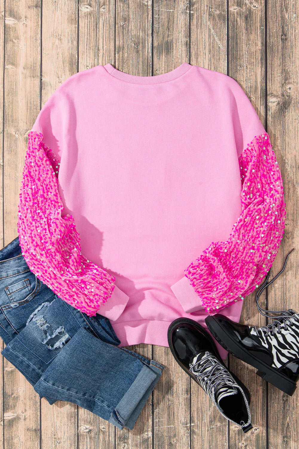 Pink Christmas Nutcracker Graphic Sequin Sleeve Sweatshirt