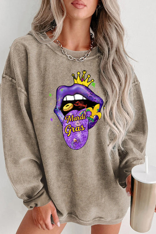 Mardi Gras Crown Lips Graphic Sweatshirt