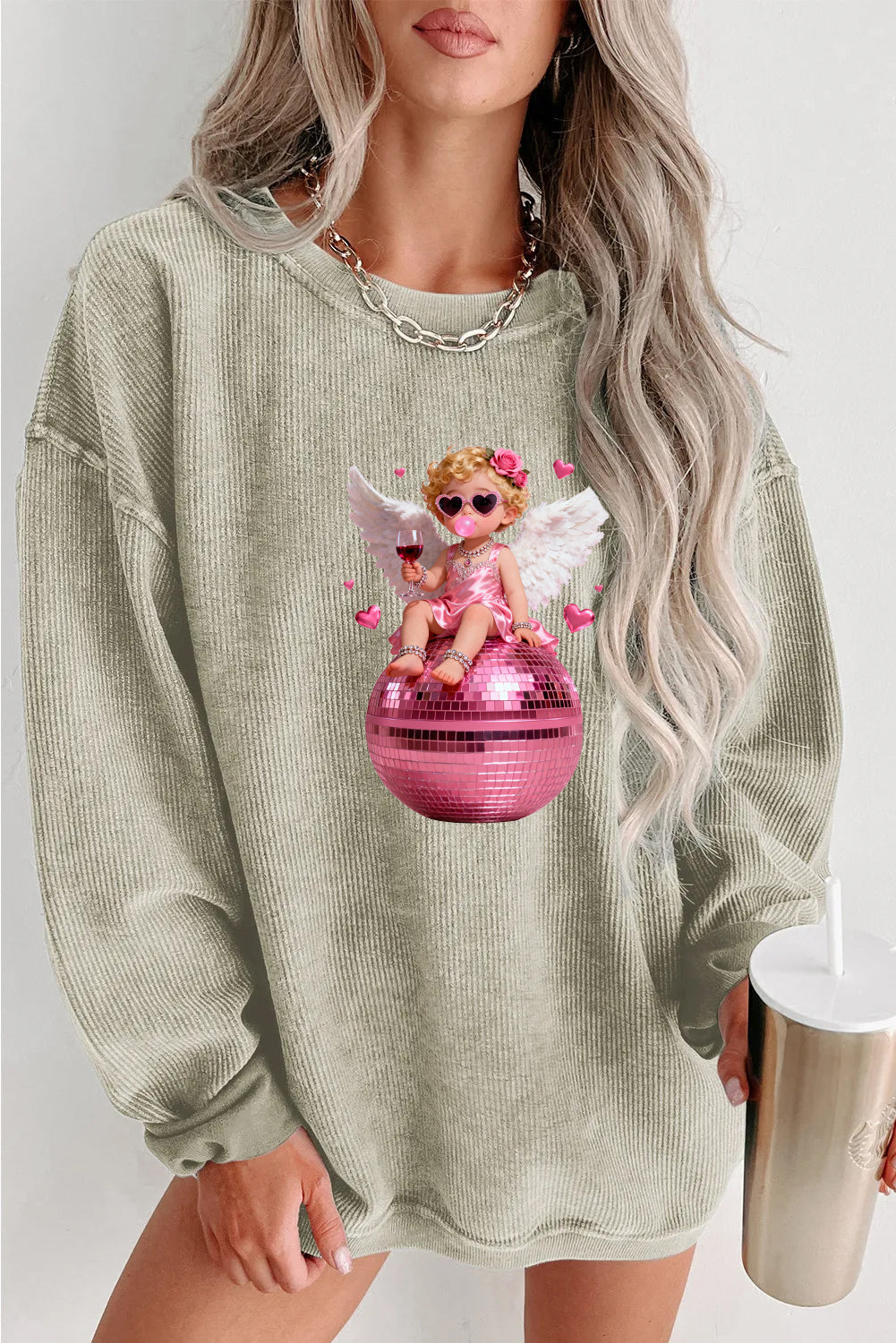 Valentine's Day Cupid Angel Heart Graphic Sweatshirt