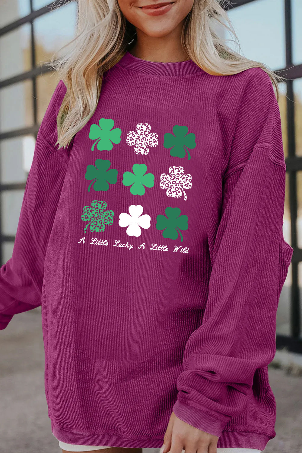Saint Patrick’s Day Shamrock Patchwork Corded Sweatshirt