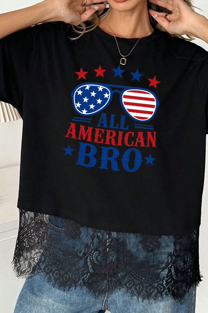 Patriotic Polyester Tee All American Bro 4th July Top