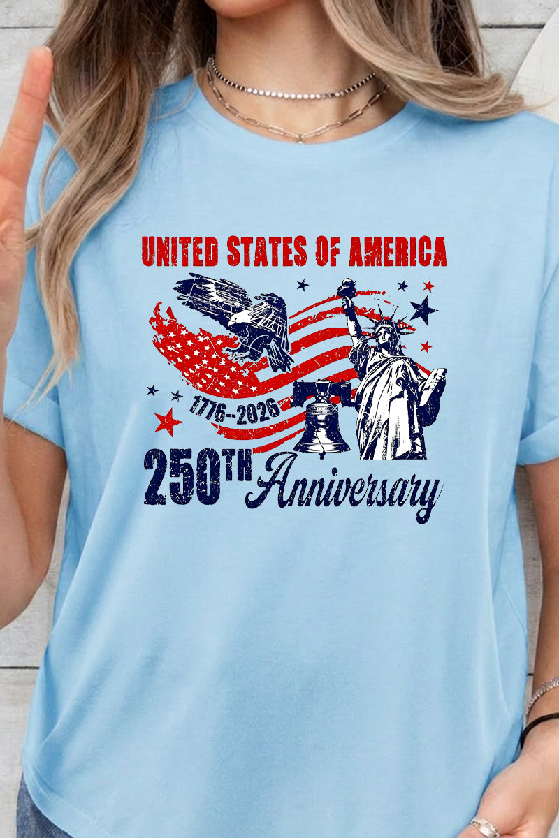 Fourth of July USA 250th Anniversary Graphic Tee Women