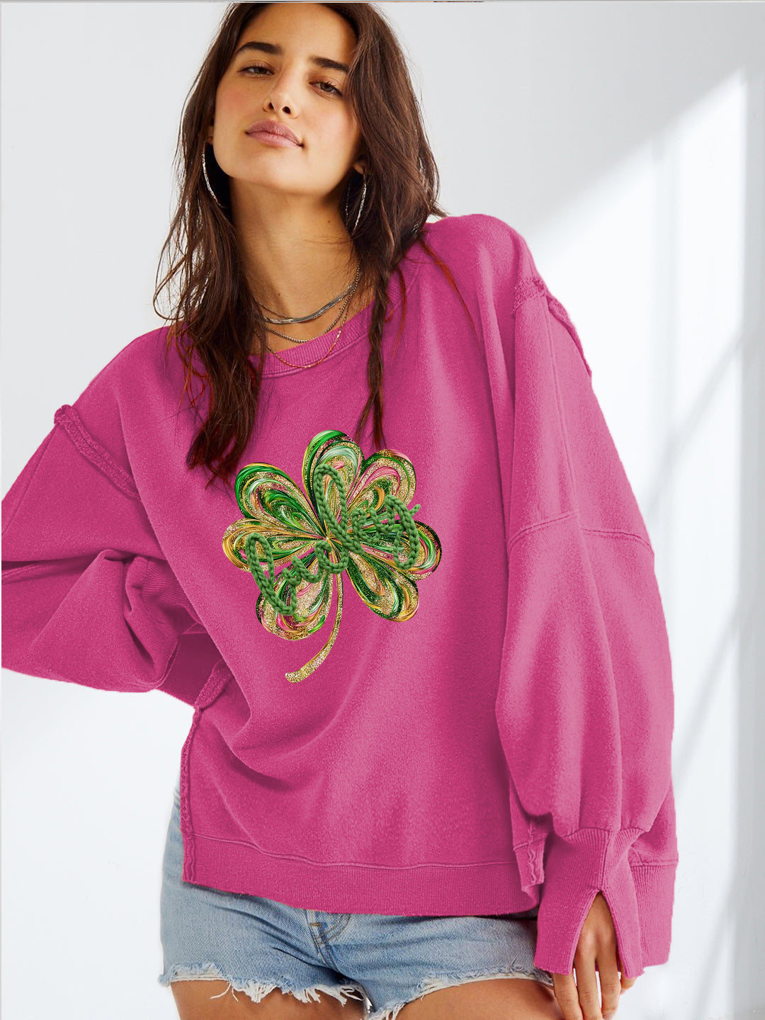 Saint Patrick’s Day Sequin Shamrock Graphic Sweatshirt