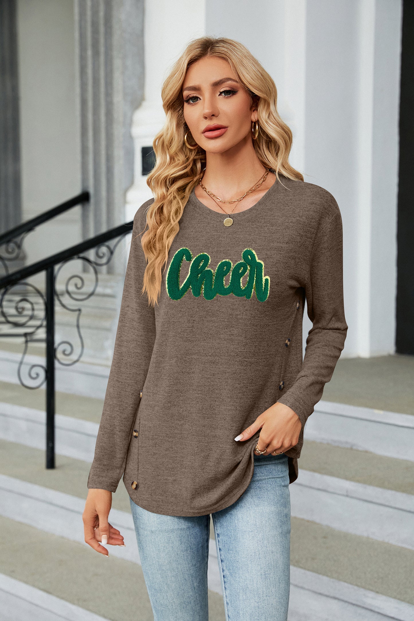 St Patricks Day Green Cheer Sequin Long Sleeve Top