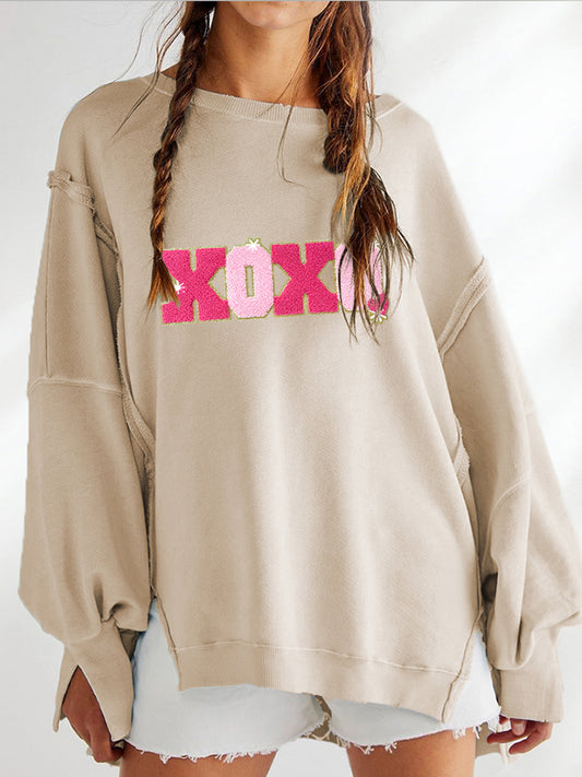 Valentines Day XOXO Chenille Letter Oversized Sweatshirt