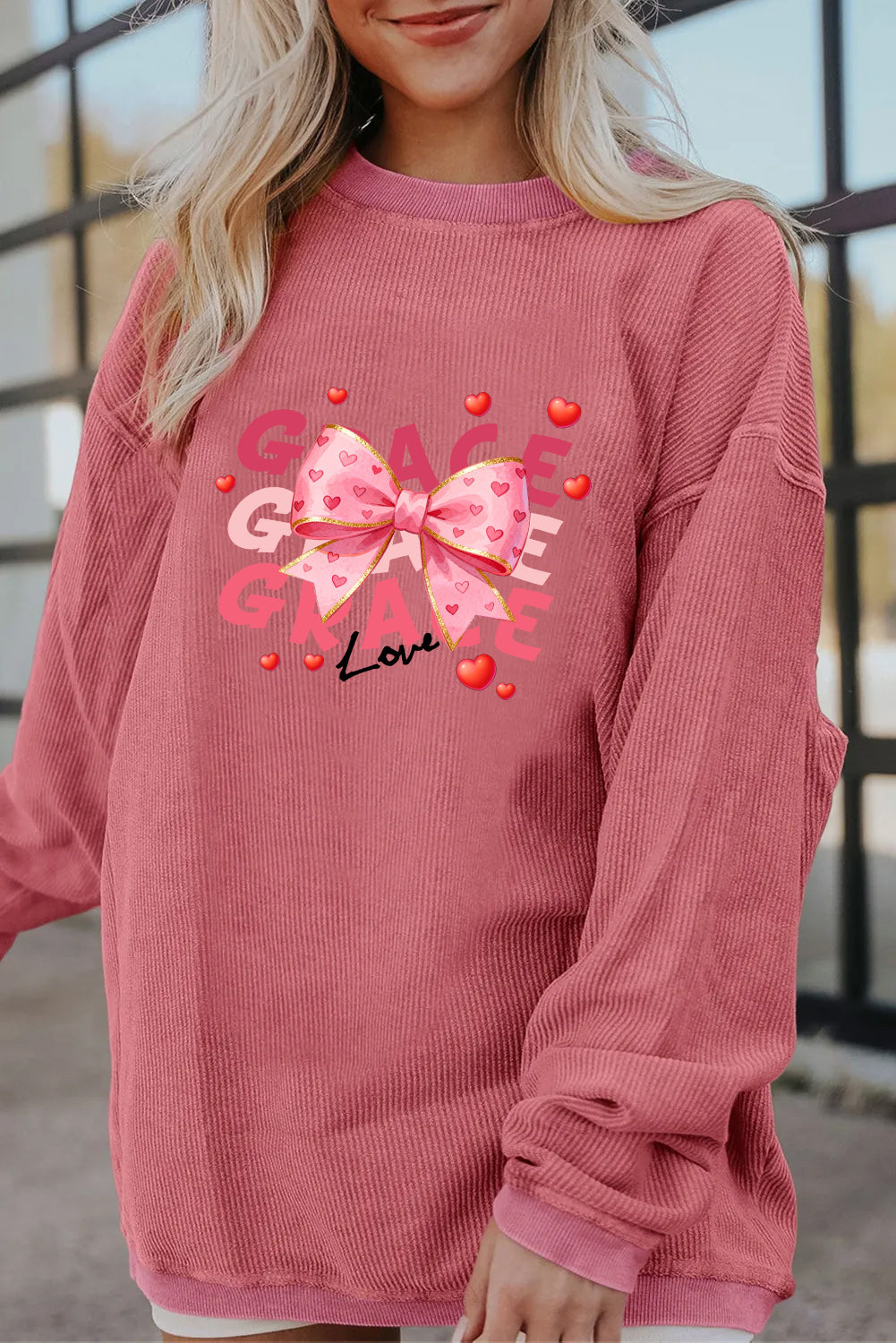 Valentine’s Day Grace Bow Heart Graphic Sweatshirt