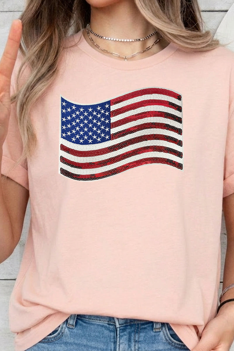 Fourth of July American Flag Graphic Tee for Women