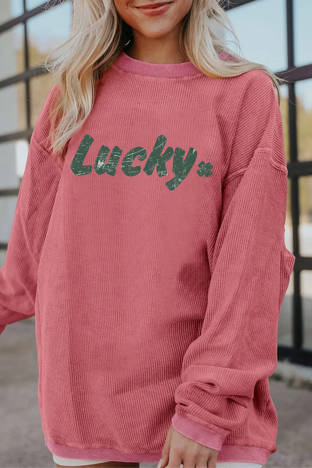 Saint Patrick’s Day Lucky Clover Graphic Corded Sweatshirt