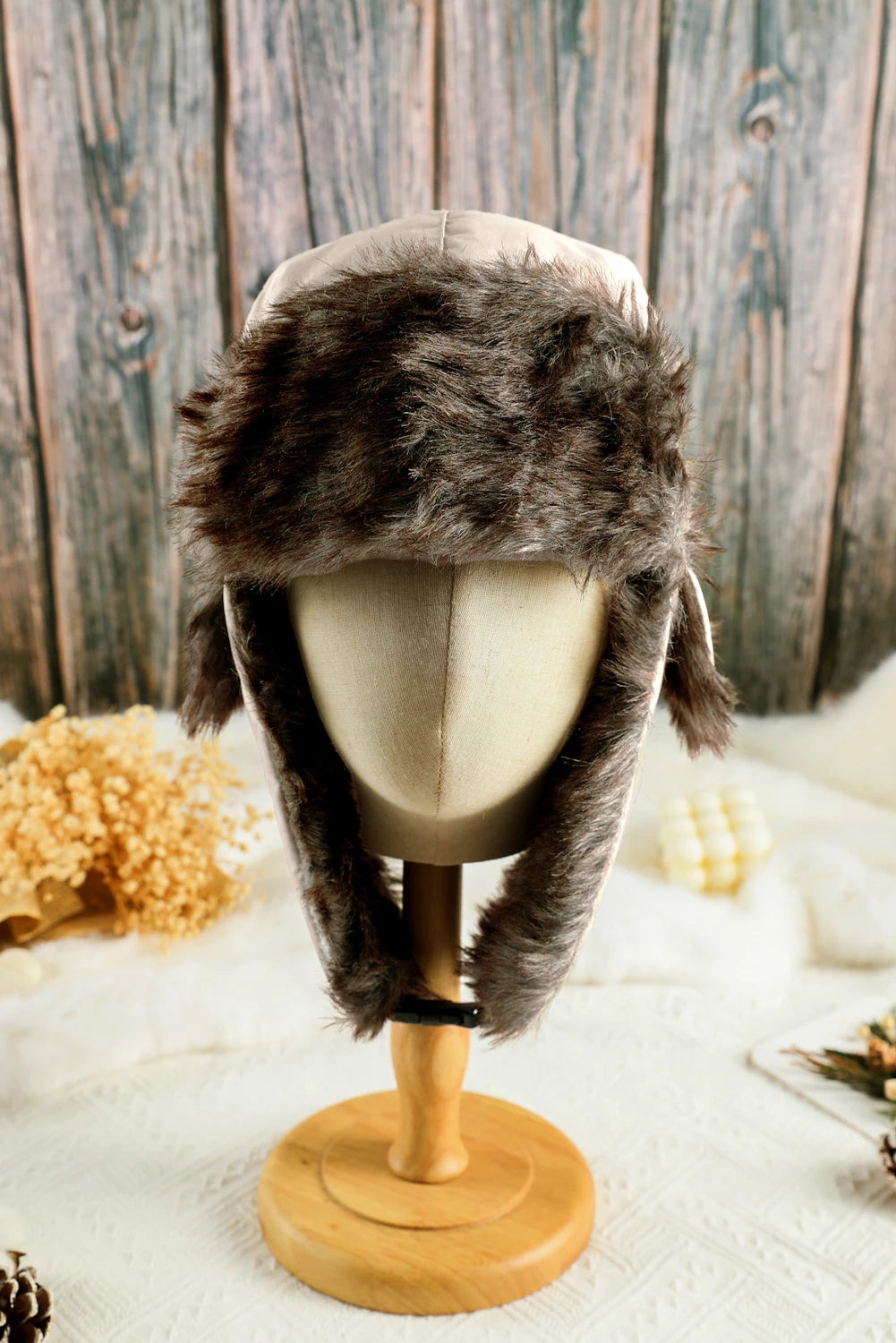 White Windproof Faux Fur Ear Flap Winter Trapper Hat