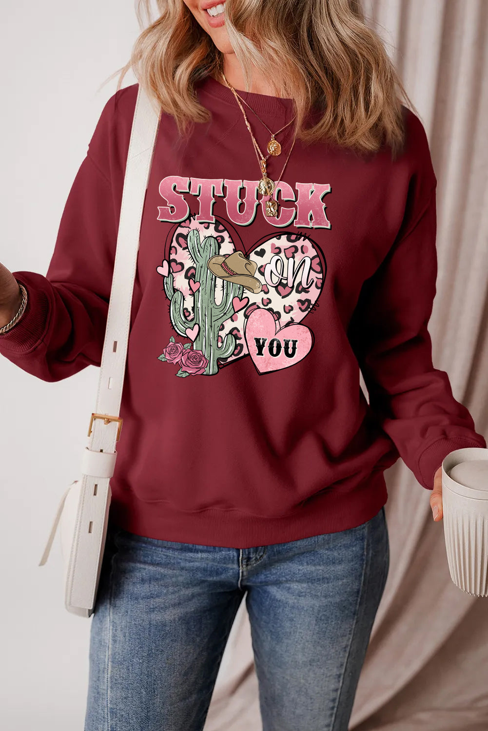 Valentine’s Day Stuck On You Cactus Heart Graphic Sweatshirt