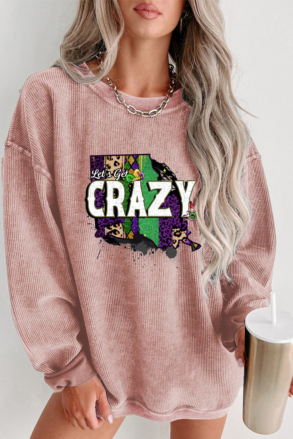 Mardi Gras Crazy Graphic Casual Long Sleeve Top