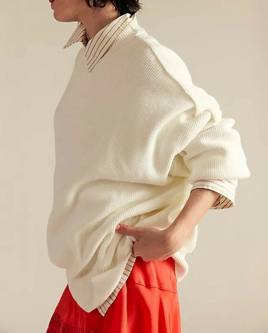 Oversized Ribbed Pullover Tunic Sweater for Women