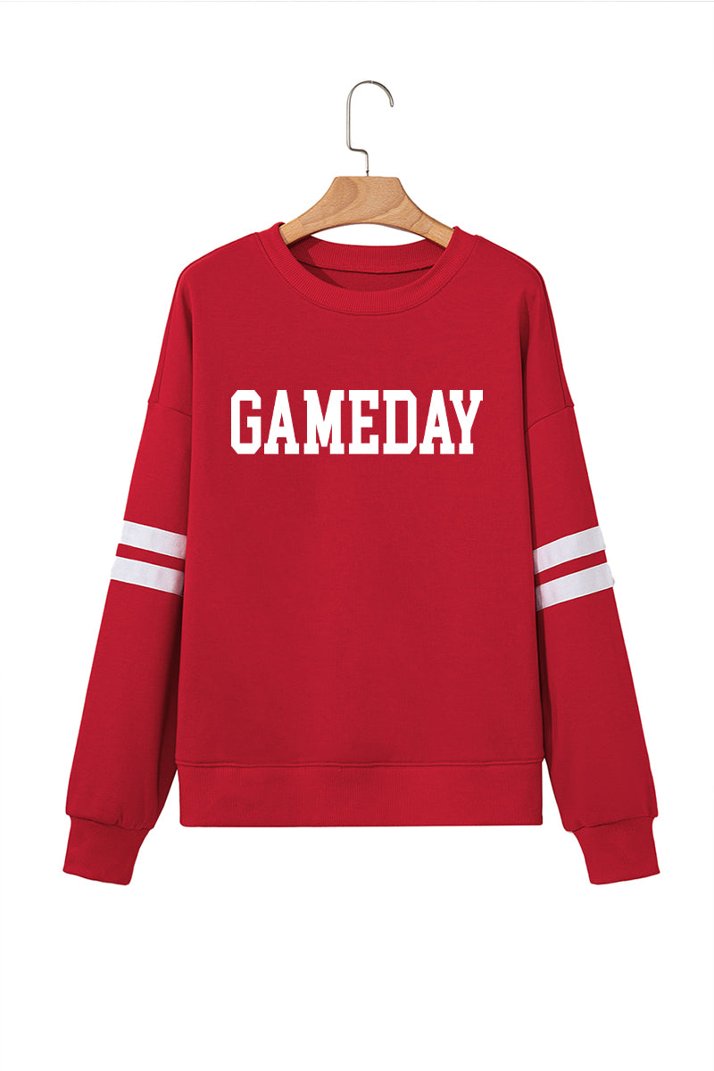 Graphic Cotton Sweatshirt GameDay Oversized Drop-Shoulder Striped