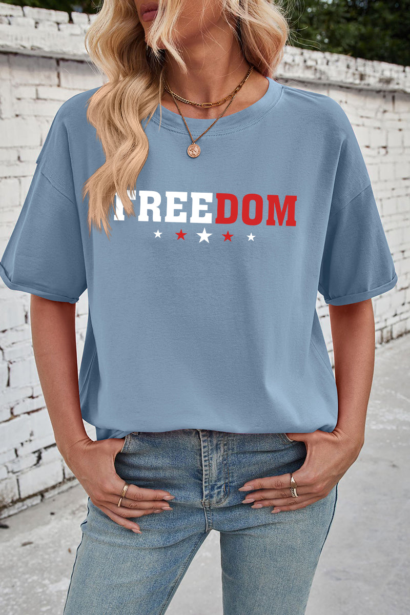 Patriotic Cotton Graphic Tee Oversized Freedom Star Top