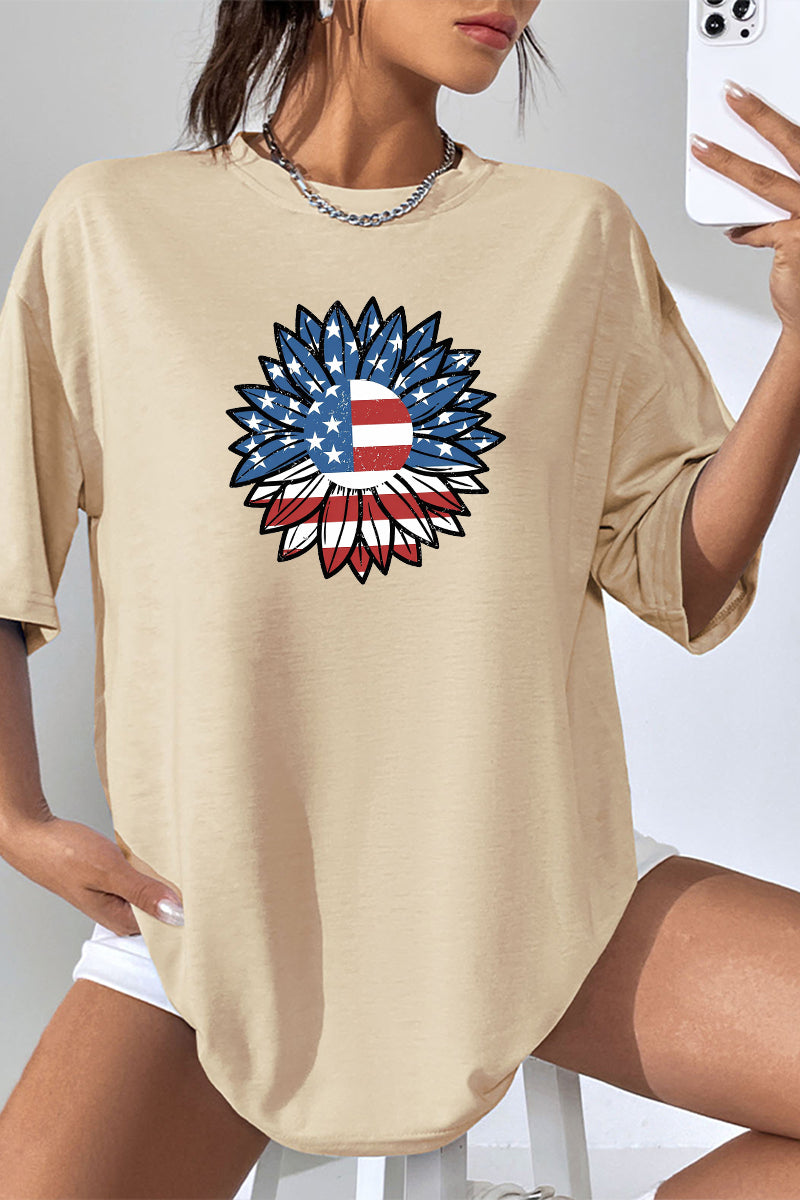 Flag Sunflower Graphic Tee Oversized Casual