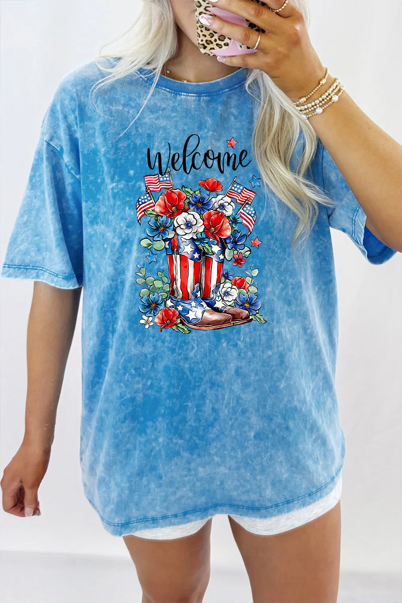 Patriotic Floral Mineral Wash Tee Oversized Vintage Graphic