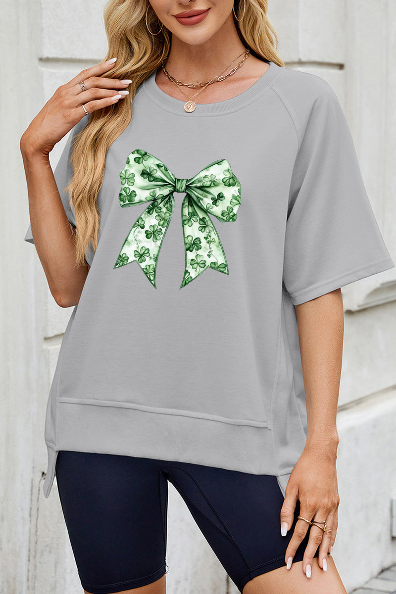 St Patricks Day Shamrock Bow Graphic Sweatshirt Tee