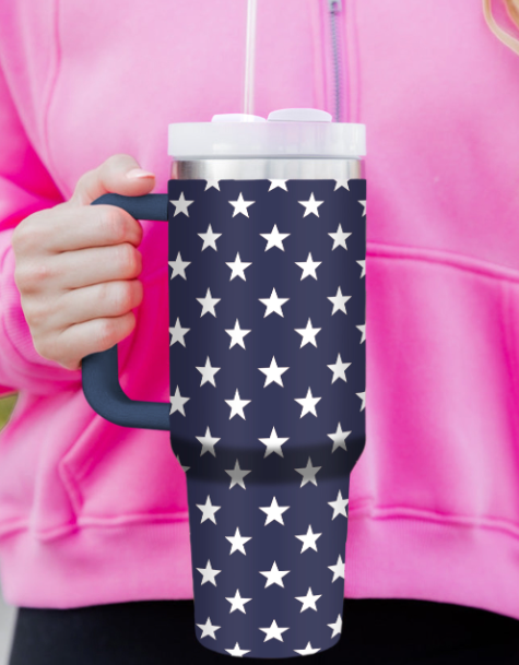 Sail Blue Star Printed Thermos Cup with Handle 40oz