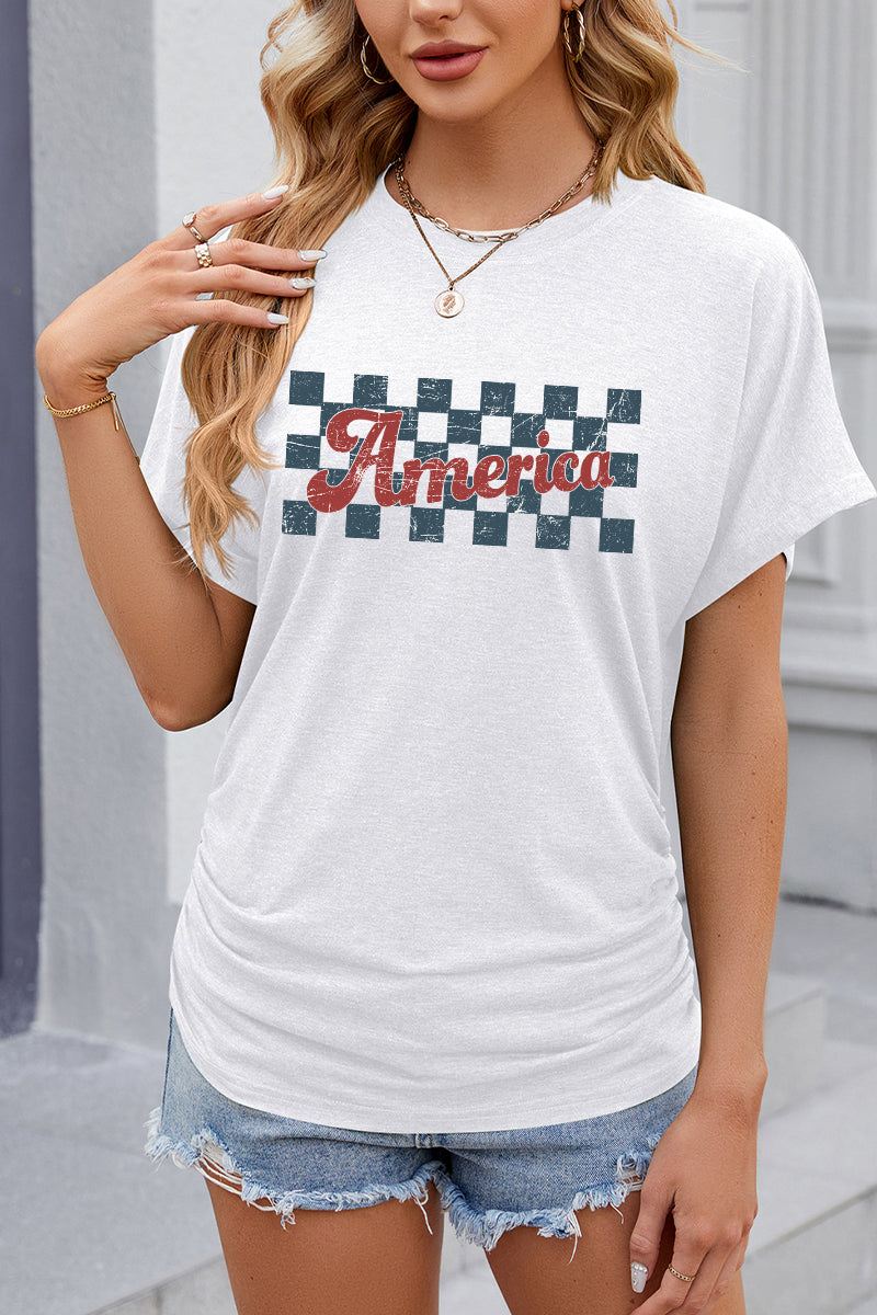 America Checkerboard Graphic Independence Day T Shirt