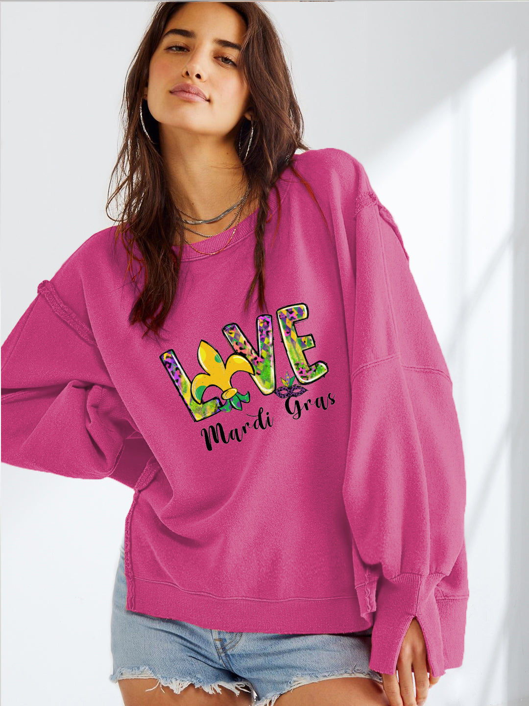 Mardi Gras Love Letter Print Casual Sweatshirt