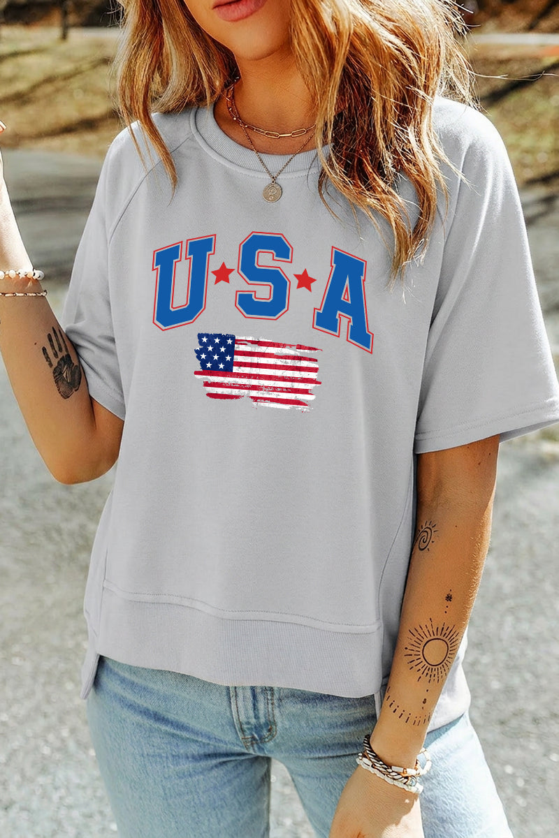 Independence Day USA Flag Letter Graphic Tee Top